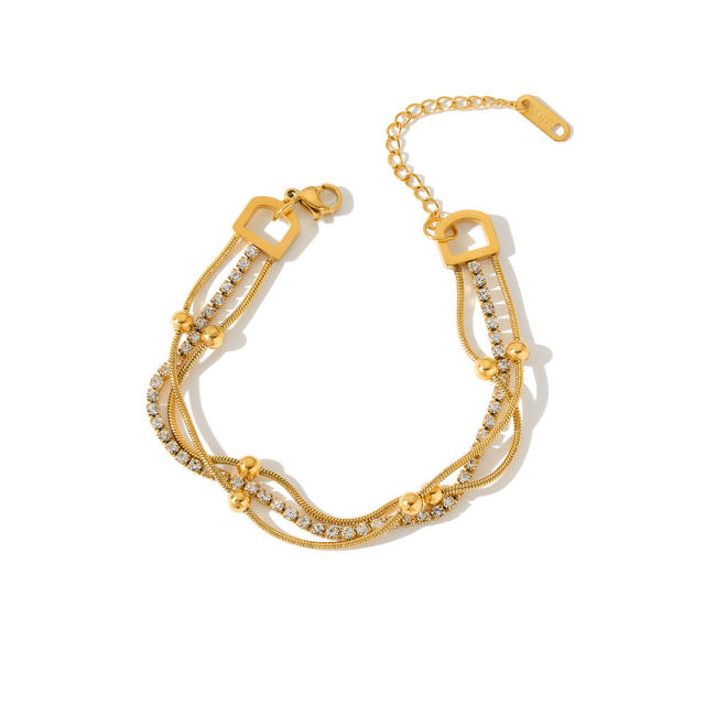 Fashion Stainless Steel Bracelet for Women Plated with 18K Gold Inlaid cubic zircon bracelet