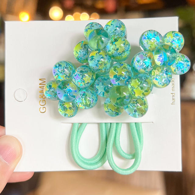 Korean Style Hair Accessories New Style Scallion Powder Five-petal Flower hair ties