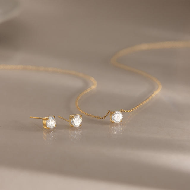 Hot-Selling Fashion Simple Jewelry Set for Women 18K Gold-Plated Stainless Steel Necklace Earring Set