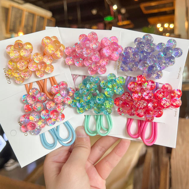 Korean Style Hair Accessories New Style Scallion Powder Five-petal Flower hair ties