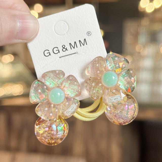 Flower Hair Rope Children's Hair Accessories Cartoon Shiny Hair Tie Ponytail Elastic Band Bubble Hair Ornament