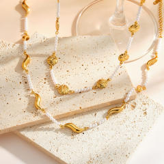 18KG pearl bead stainless steel necklace for women