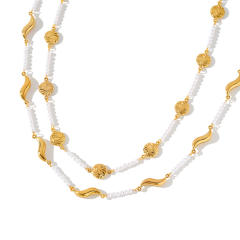 18KG pearl bead stainless steel necklace for women