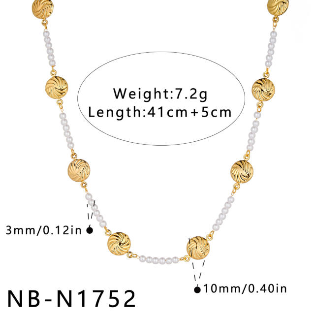 18KG pearl bead stainless steel necklace for women