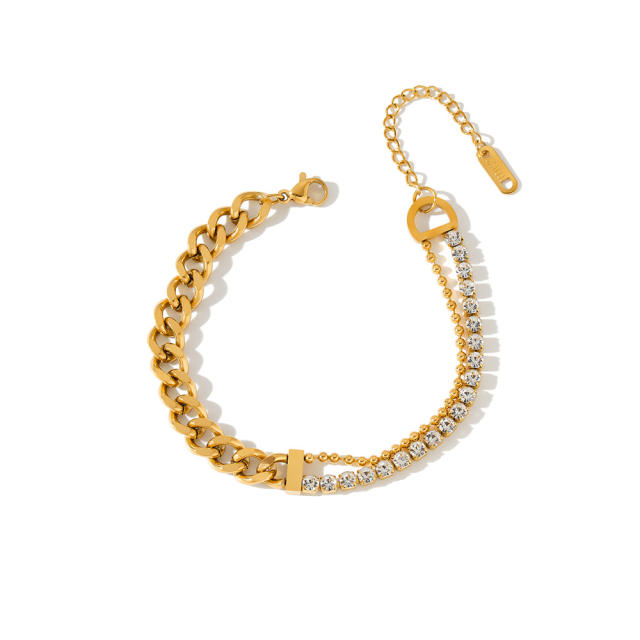 Fashion Creative Rhinestone-Encrusted Multi-Chain Stackable Stainless Steel Bracelet for Women