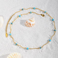 Boho turquoise bead starfish charm stainless steel necklace