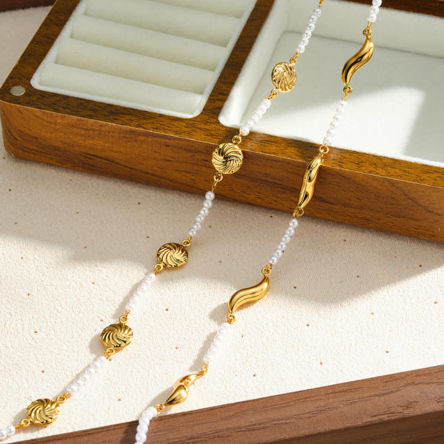 18KG pearl bead stainless steel necklace for women