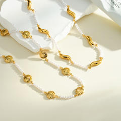 18KG pearl bead stainless steel necklace for women