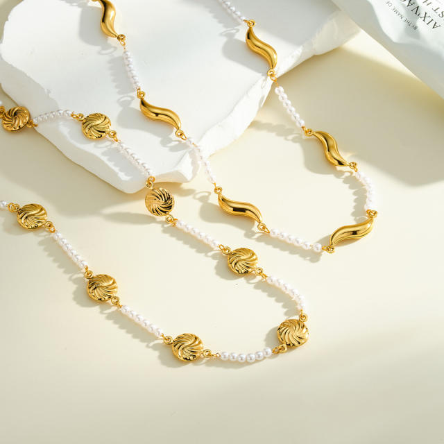 18KG pearl bead stainless steel necklace for women