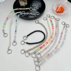 Fresh colorful beads lanyard short wrist lanyard colorful beads double buckle anti-lost Portable phone chain