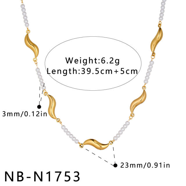 18KG pearl bead stainless steel necklace for women