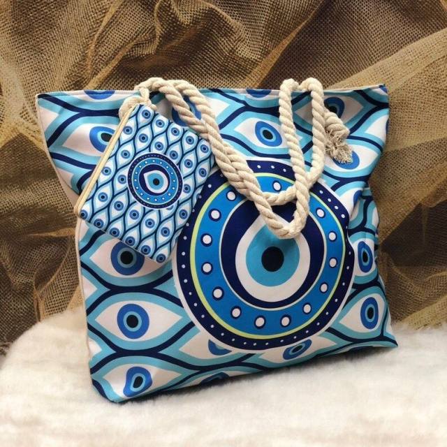 Evil Eye Women's Beach Bag Cotton Portable Large Capacity Canvas Bag