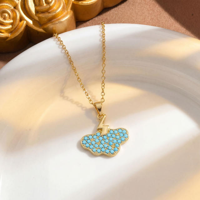 Moon and Sun pendant Necklace full turquoise stone inlaid pendant stainless steel chain necklace