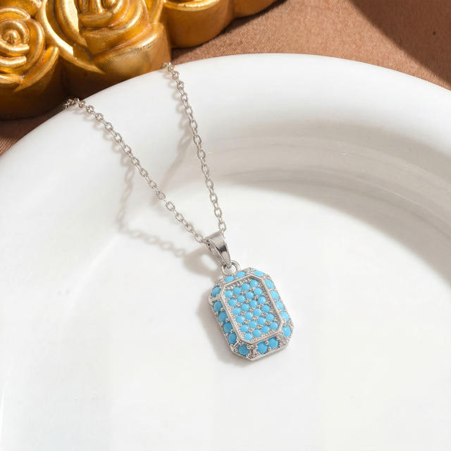 Moon and Sun pendant Necklace full turquoise stone inlaid pendant stainless steel chain necklace