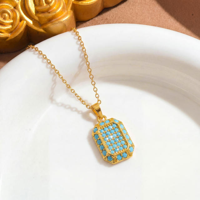 Moon and Sun pendant Necklace full turquoise stone inlaid pendant stainless steel chain necklace