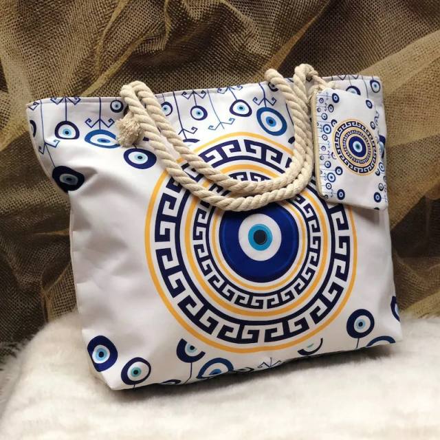 Evil Eye Women's Beach Bag Cotton Portable Large Capacity Canvas Bag