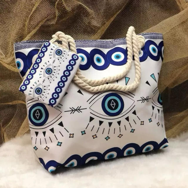 Evil Eye Women's Beach Bag Cotton Portable Large Capacity Canvas Bag