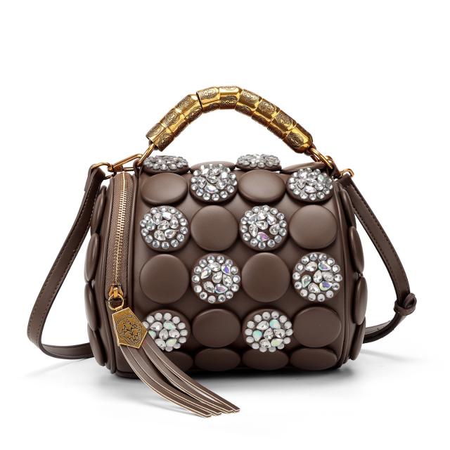 2026 New Style Rhinestone Studded Cylindrical Bag Large Capacity Shoulder Crossbody Bag
