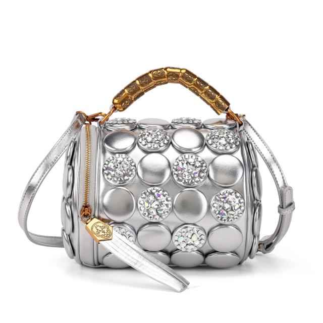 2026 New Style Rhinestone Studded Cylindrical Bag Large Capacity Shoulder Crossbody Bag