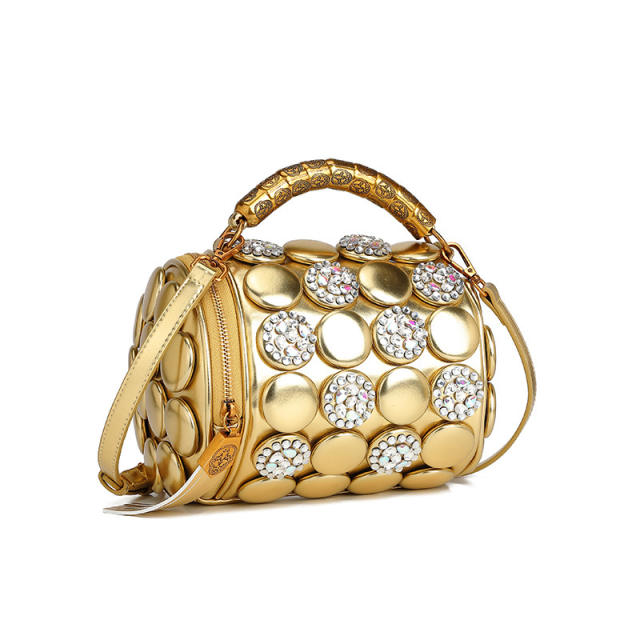 2026 New Style Rhinestone Studded Cylindrical Bag Large Capacity Shoulder Crossbody Bag