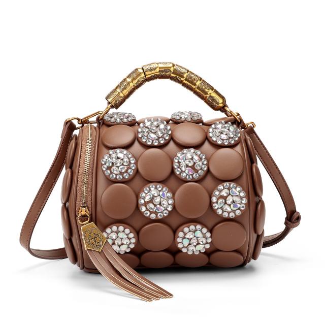 2026 New Style Rhinestone Studded Cylindrical Bag Large Capacity Shoulder Crossbody Bag