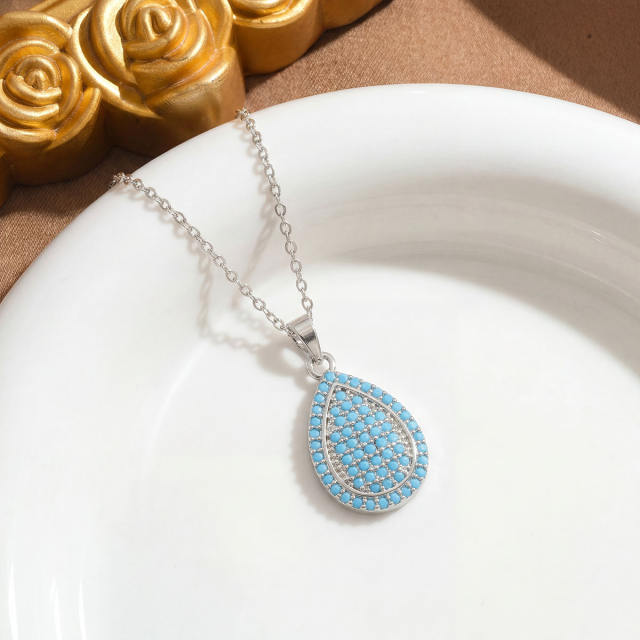 Moon and Sun pendant Necklace full turquoise stone inlaid pendant stainless steel chain necklace