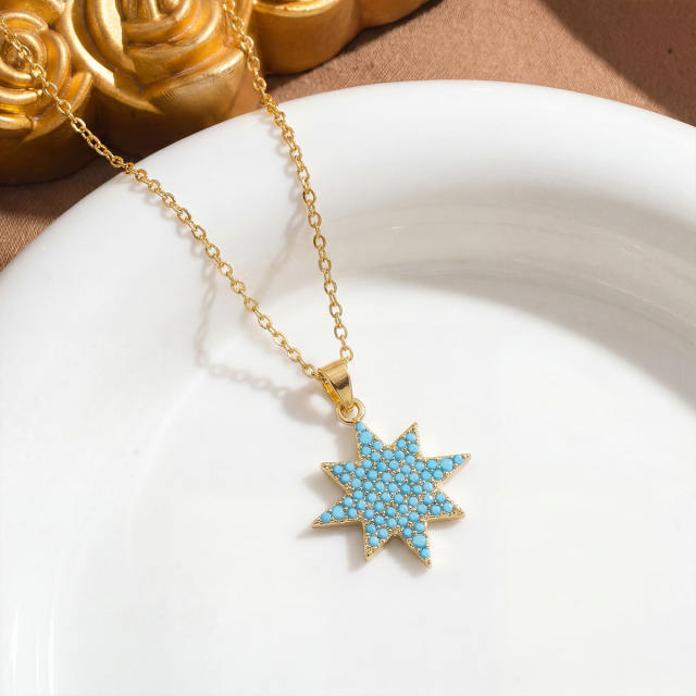Moon and Sun pendant Necklace full turquoise stone inlaid pendant stainless steel chain necklace