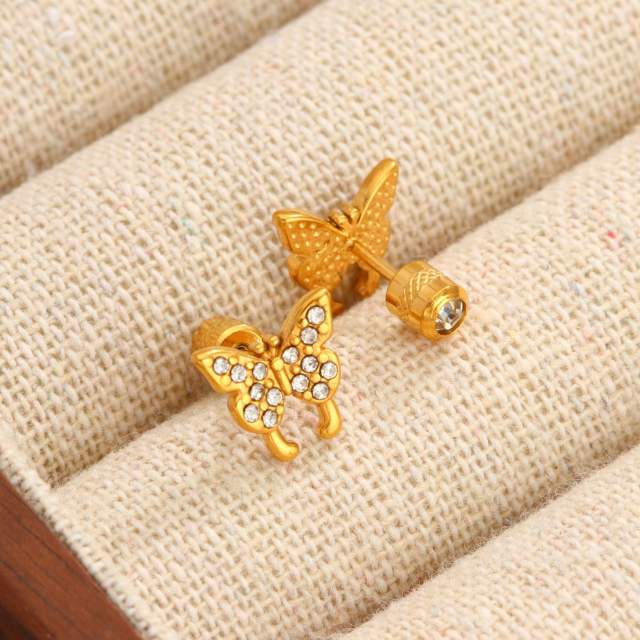 Diamond-Encrusted Double-Headed Stainless Steel Ear studs Mini Piercing Earrings