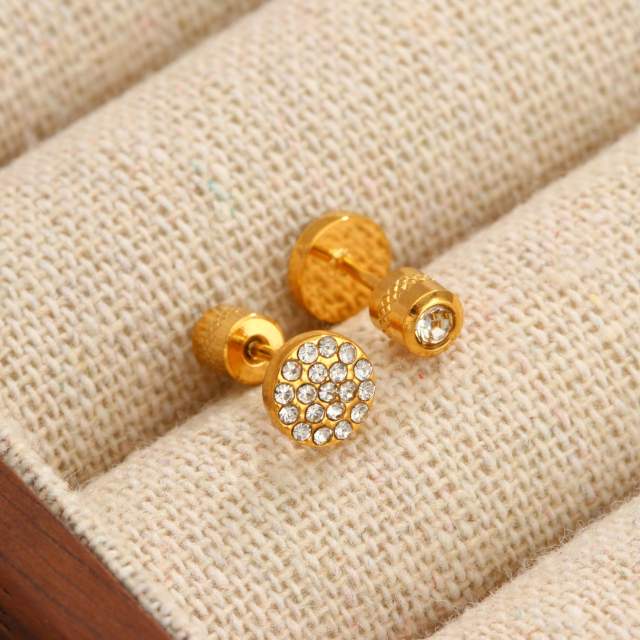Diamond-Encrusted Double-Headed Stainless Steel Ear studs Mini Piercing Earrings