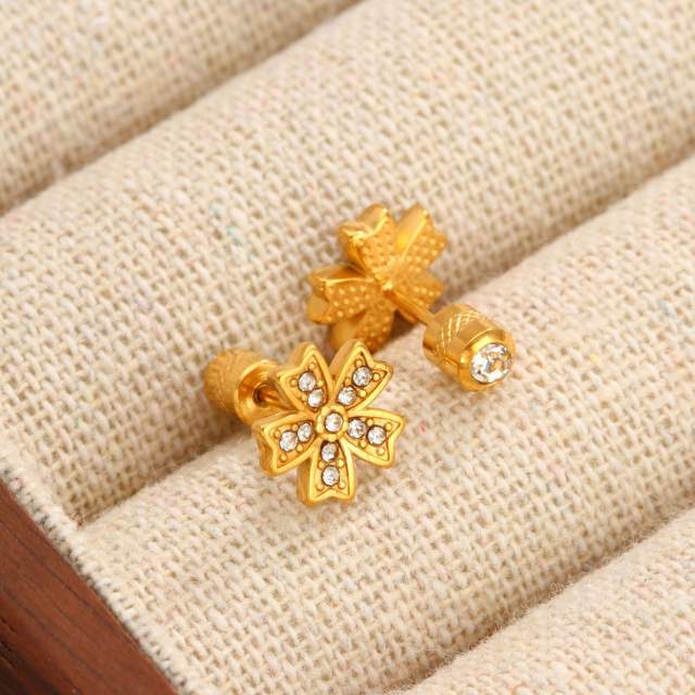 Diamond-Encrusted Double-Headed Stainless Steel Ear studs Mini Piercing Earrings