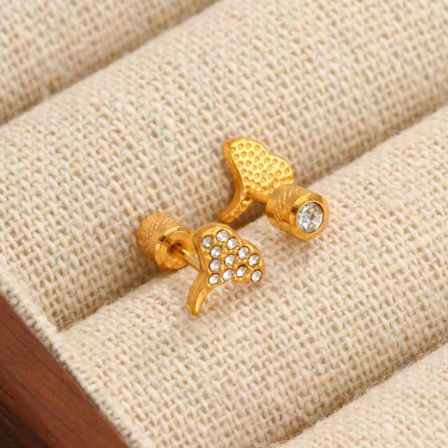 Diamond-Encrusted Double-Headed Stainless Steel Ear studs Mini Piercing Earrings