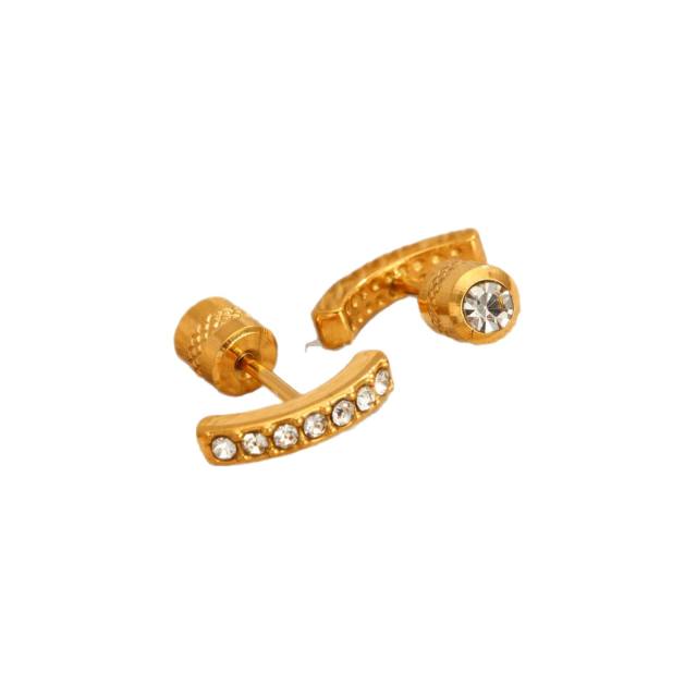 Diamond-Encrusted Double-Headed Stainless Steel Ear studs Mini Piercing Earrings