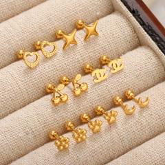 Stainless Steel Mini Piercing Earrings Screw-On Ball Ear Studs