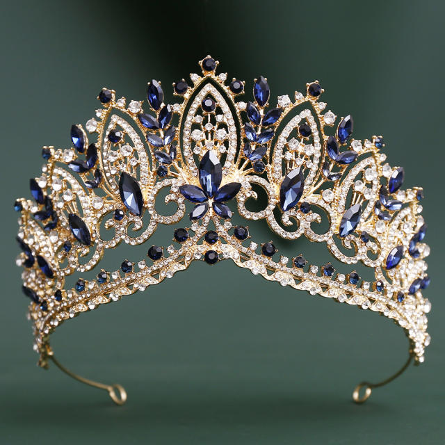 Delicate colorful crystal flower big hair crown for women