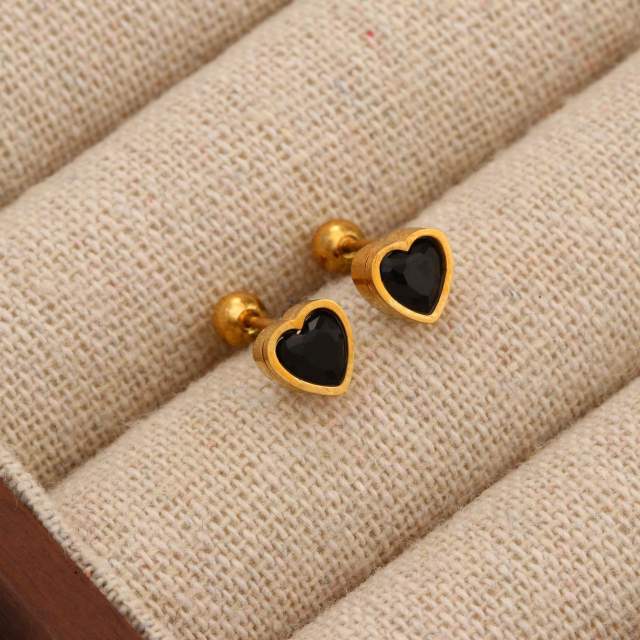 Titanium steel diamond heart colorful tiny ear studs piercing studs earrings