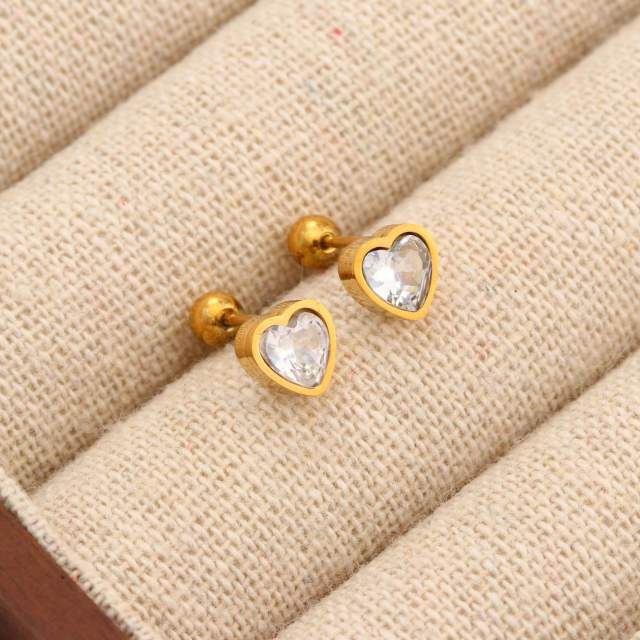 Titanium steel diamond heart colorful tiny ear studs piercing studs earrings
