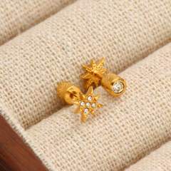 Diamond-Encrusted Double-Headed Stainless Steel Ear studs Mini Piercing Earrings