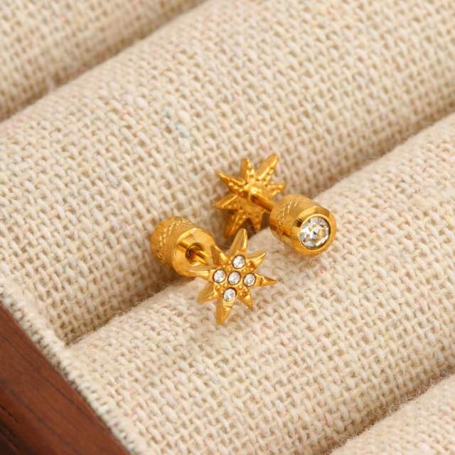 Diamond-Encrusted Double-Headed Stainless Steel Ear studs Mini Piercing Earrings