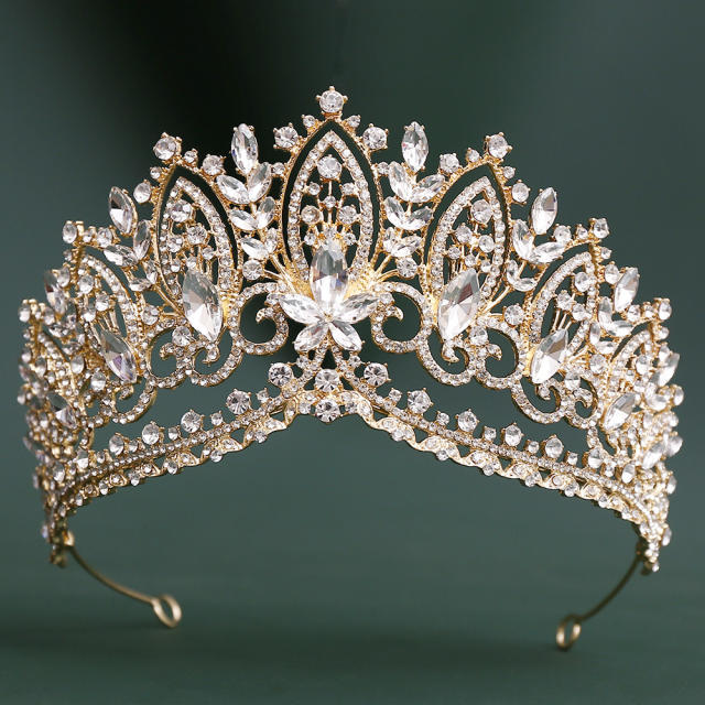 Delicate colorful crystal flower big hair crown for women
