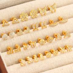 Diamond-Encrusted Double-Headed Stainless Steel Ear studs Mini Piercing Earrings