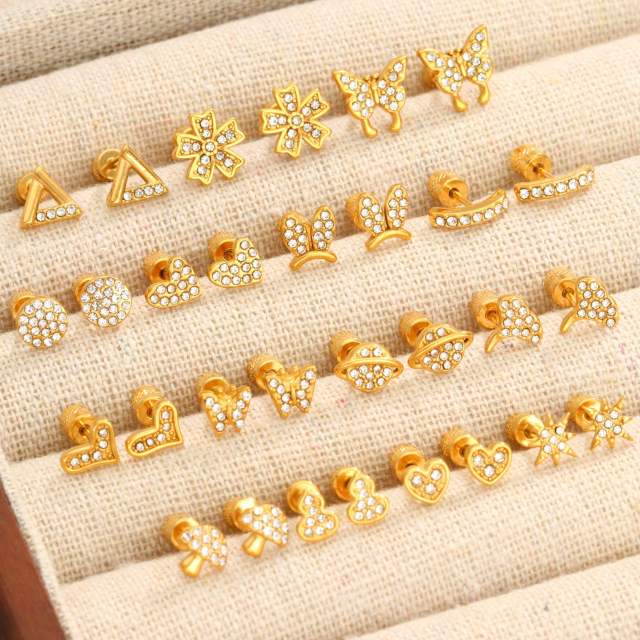 Diamond-Encrusted Double-Headed Stainless Steel Ear studs Mini Piercing Earrings
