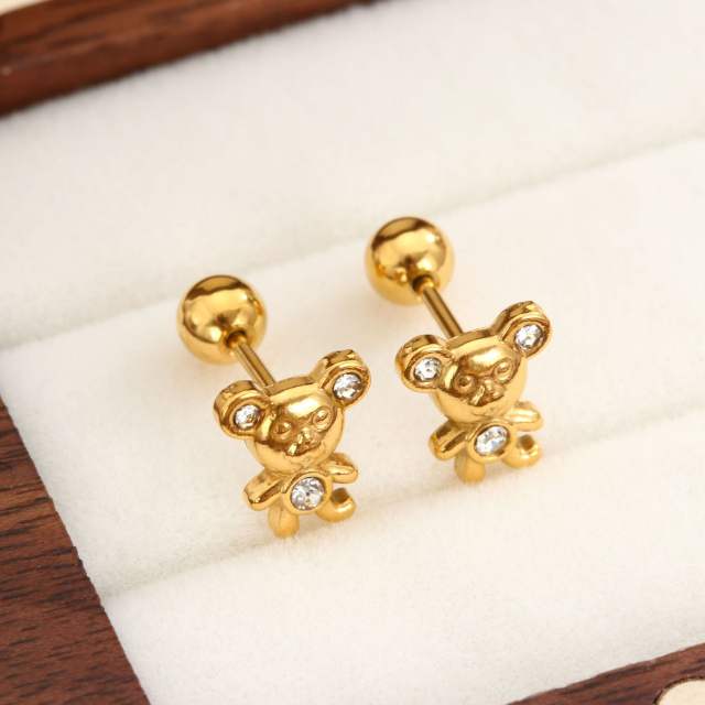 Diamond-Encrusted Double-Headed Titanium Steel Ear Studs piercing studs earrings