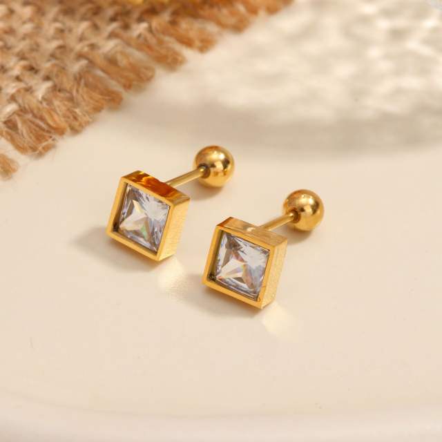 Titanium steel diamond heart colorful tiny ear studs piercing studs earrings