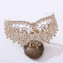 Delicate colorful crystal flower big hair crown for women