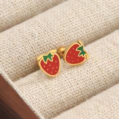 French-Style Strawberry Cherry Titanium Steel Ear Studs for Women piercing earrings