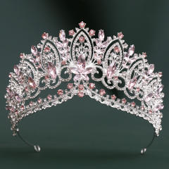 Delicate colorful crystal flower big hair crown for women