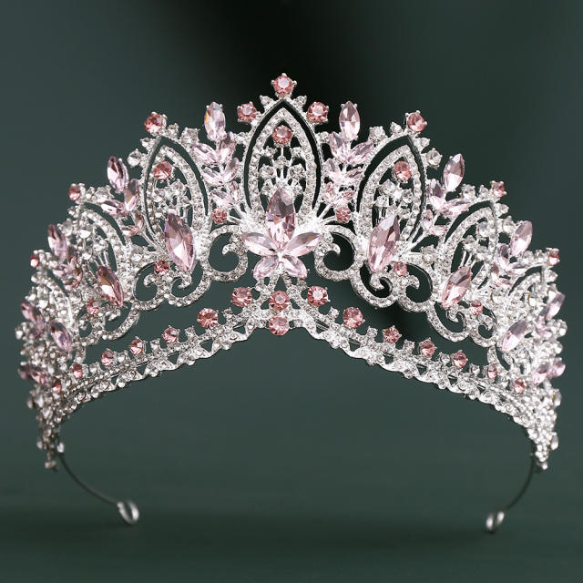 Delicate colorful crystal flower big hair crown for women