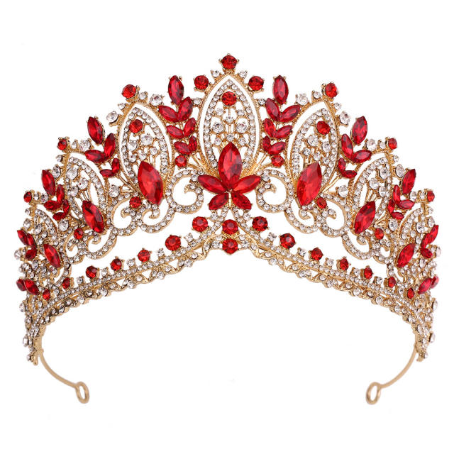Delicate colorful crystal flower big hair crown for women