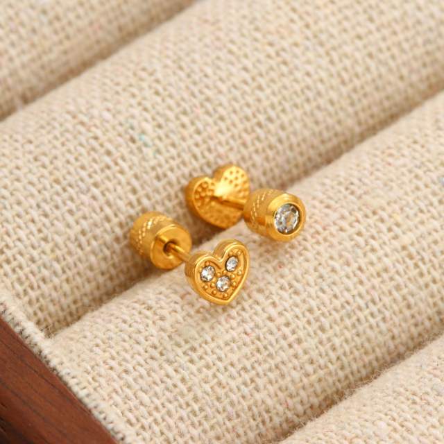 Diamond-Encrusted Double-Headed Stainless Steel Ear studs Mini Piercing Earrings