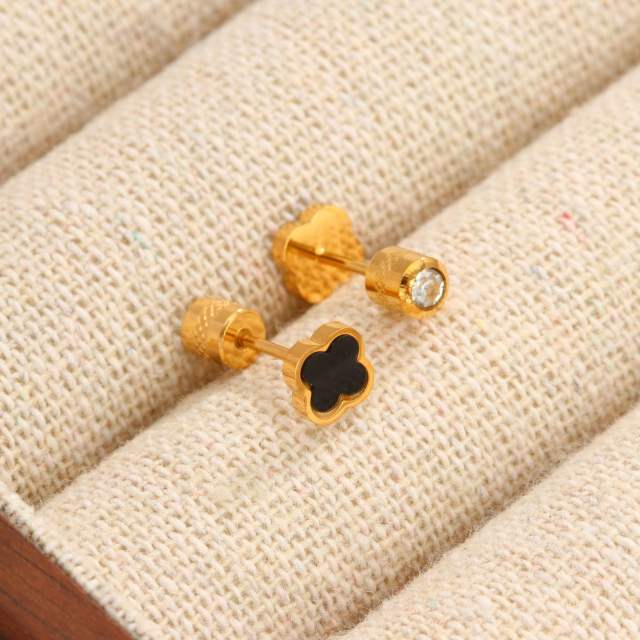 Diamond-Encrusted Double-Headed Stainless Steel Ear studs Mini Piercing Earrings
